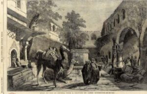 Караван-сарай в Смирне (Измире), гравюра, 1855 г.